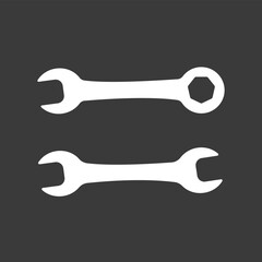 Car service icon. Double Open End Wrench icon white isolated on black. Repair Icon. Vector Logo Template. Two wrench icon. Wrench silhouette