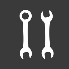 Car service icon. Double Open End Wrench icon white isolated on black. Repair Icon. Vector Logo Template. Two wrench icon. Wrench silhouette	
