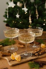 Champagne glasses in the Christmas interior