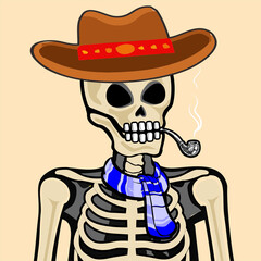 Skull Art, action figure of Skull with different fashion property used posses on colorfull background 