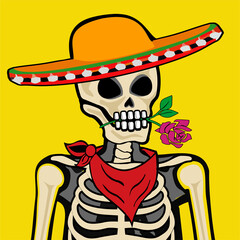 Skull Art, action figure of Skull with different fashion property used posses on colorfull background 