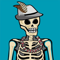 Skull Art, action figure of Skull with different fashion property used posses on colorfull background 