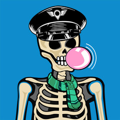 Skull Art, action figure of Skull with different fashion property used posses on colorfull background 