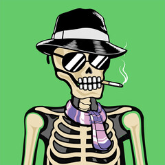 Skull Art, action figure of Skull with different fashion property used possed on colorfull background  