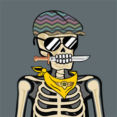 Skull Art, action figure of Skull with different fashion property used possed on colorfull background  