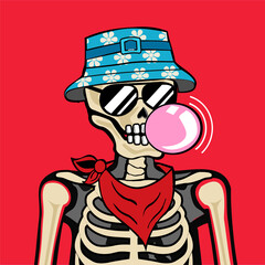 Skull Art, action figure of Skull with different fashion property used possed on colorfull background  