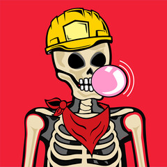 Skull Art, action figure of Skull with different fashion property used possed on colorfull background  