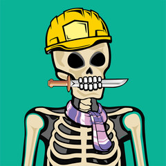 Skull Art, action figure of Skull with different fashion property used possed on colorfull background  