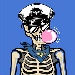 Skull Art, action figure of Skull with different fashion property used possed on colorfull background  