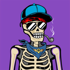 Skull Art, action figure of Skull with different fashion property used possed on colorfull background  
