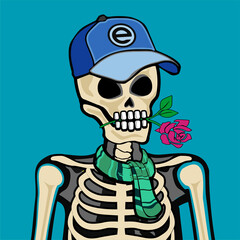 Skull Art, action figure of Skull with different fashion property used possed on colorfull background  