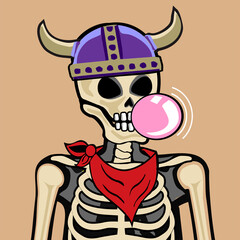 Skull Art, action figure of Skull with different fashion property used possed on colorfull background  