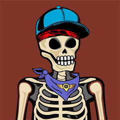 Skull Art, action figure of Skull with different fashion property used possed on colorfull background  
