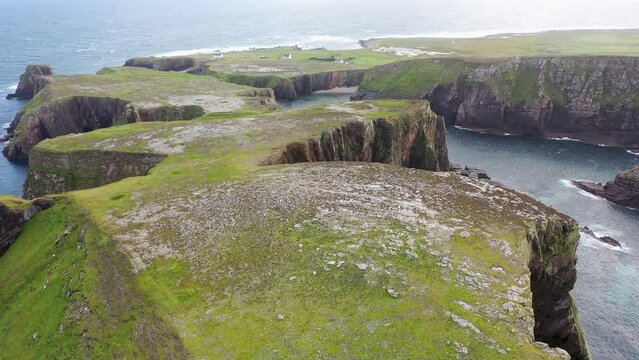 Aerial view of Balors Fort at Port Challa on Tory Island, County Donegal, Ireland