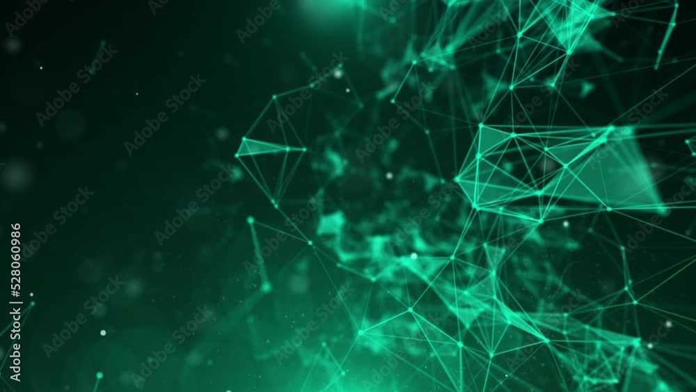 Poster Abstract geometric low polygonal green color moving fly through, zoom in 2 step with copy space for text 4K motion background.