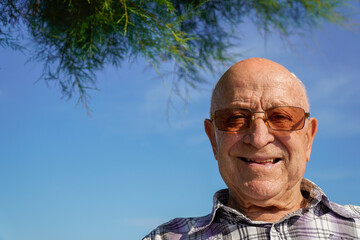 Head of a bald older man. Portrait of a hairless older man