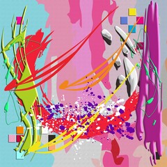 Abstract Digital  Graphic Art Painting unity and combined of Splash, brush stroke and  color composition Backgroung