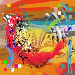 Abstract Digital  Graphic Art Painting unity and combined of Splash, brush stroke and  color composition Backgroung