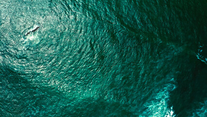 Beautiful Atlantic ocean during sunny day  - top view. Beautiful water landscape of deep blue sea . Aerial View of ocean with skyline. Relax and meditation concept. Oceanscape - Drone view