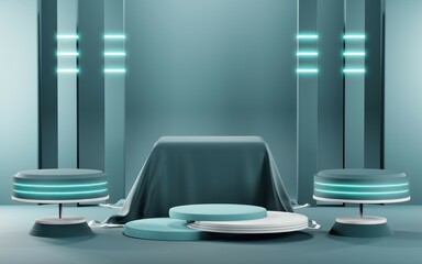 3D rendering of blank product background for cream cosmetics Modern blue pastel podium background