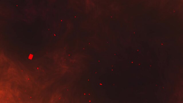 Fire sparks. Red smoke. Rising glow sparks. Slow motion. Black Background. Loop. 25 fps