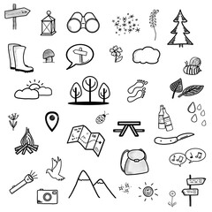 35x Wandern - Set - Icons Grafiken Zeichen Symbole Sketchnotes