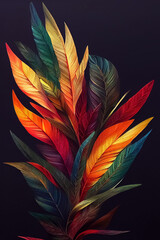 Colourful tropical feathers, textured painting, a digital artwork with vibrant colours