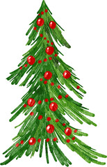 Watercolor hand drawn illustration of Christmas tree. Winter new year evergreen fir pine spruce plant. December season celebration design, holiday party print for invitations cards, isolated