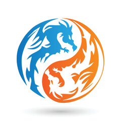 Dragon Logo Designs in Blue and Orange Circles