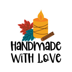 Handmade with Love sticker vector illustration, fall packaging sticker for small business