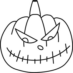 Pumpkin face. Monster. Pumpkin for Halloween. Sketch of a pumpkin. Happy Halloween. Elements for fall decor and Halloween invitation.