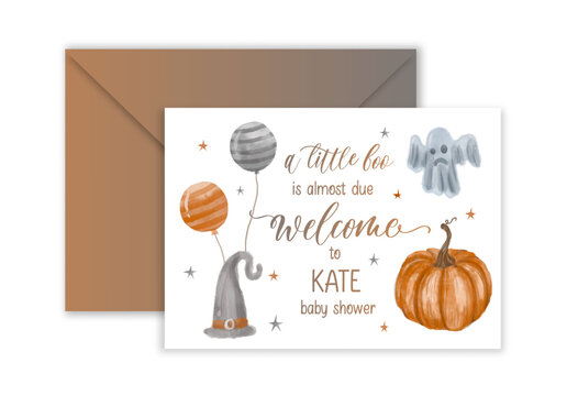 A Little Boo Watercolor Halloween Baby Shower Welcome Sign.