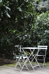 white chair in the garden