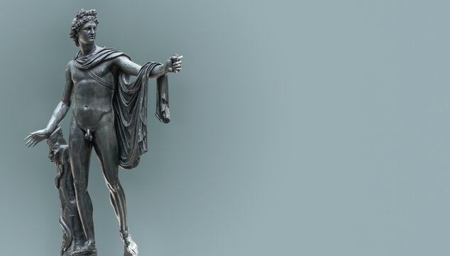 Ancient statue of Apollo. Rome, Vatican. Banner with space for text. 