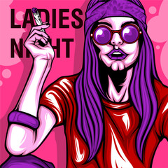 Naklejka na ściany i meble ladies night illustration in pink vibrant color