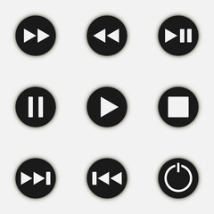 Media Player Black Buttons set. Vector illustration.