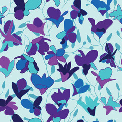 Purple blue orchids flowers seamless pattern