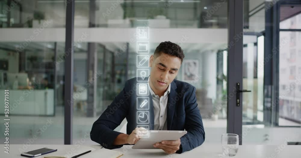 Poster digital vr construction plan with tablet, 3d ar data analytics for engineer and typing on personal i