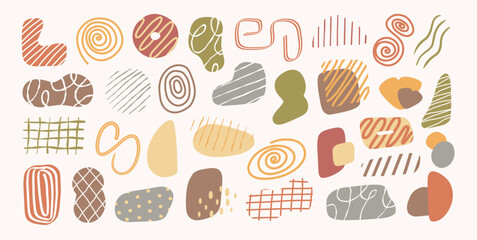 Set of abstract organic shape for trendy decoration and wall art decor. contemporary fabric decor element. hand drawn boho doodle art. scandinavian style blob