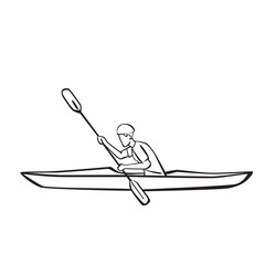 Vector illustration of hand drawn canoeing or kayaking. Water sports concept