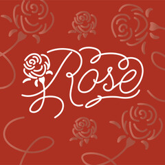 Fototapeta premium Rose flower line art. Minimalist outline drawing. One-line drawing. Continuous line drawing art. Nature cosmetics. Symbol, icon, lettering. Valentine postcard tempalte.