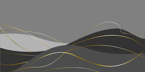 Gray dunes with golden lines. Golden threads on a Gray background