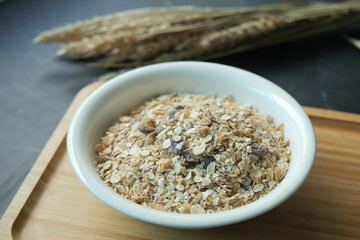 detail shot of granola Musli in a bowl, 