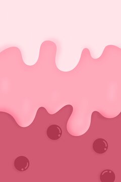 Wallpaper pink milk strawberry cream liquid syrup and circle bubbles background, concept dessert, ice cream, sweet, gradient, drink, backdrop