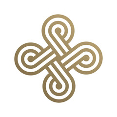 Golden Celtic cross. Endless knot decorative element. Line icon design. Geometric  logo. Vector illustration - obrazy, fototapety, plakaty