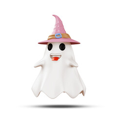 Halloween ghost wearing a witch's hat, 3d rendering
