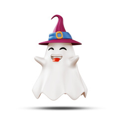 Halloween ghost wearing a witch's hat, 3d rendering