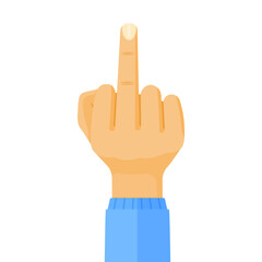Middle finger up, hand gesture sign. Flat cartoon style vector illustration isolated on white.