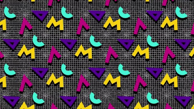 Colorful retro shape animated background. Seamless looping