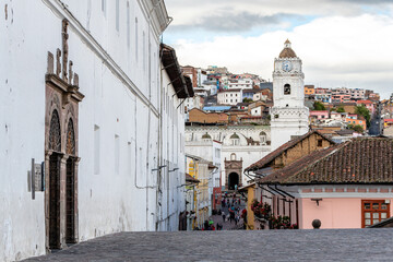 street view of quito old town, ecuador
